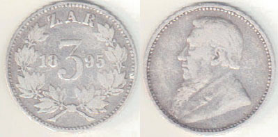 1895 South Africa silver 3 Pence A004693